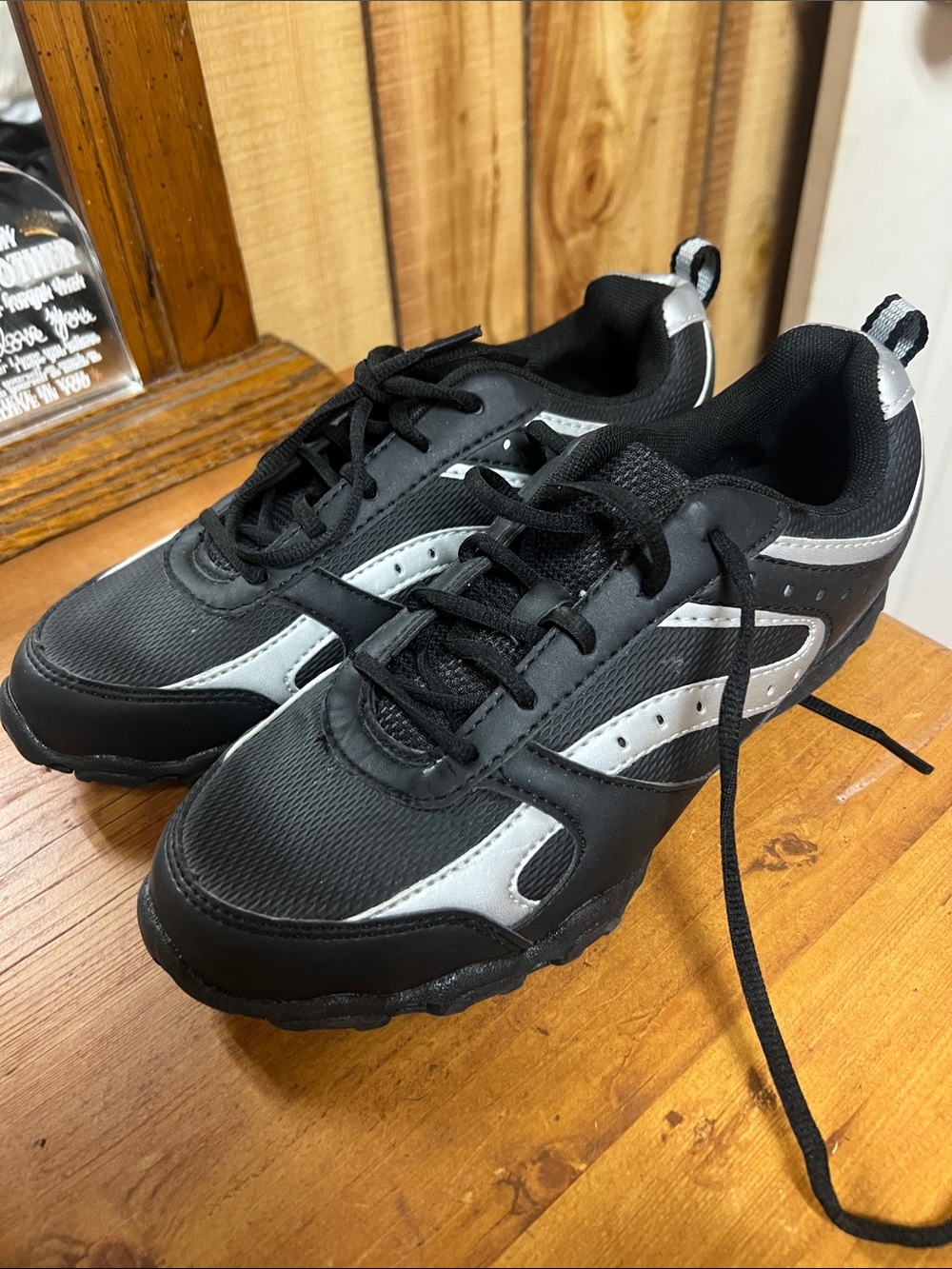Womens Black and Silver Athletic Sneakers